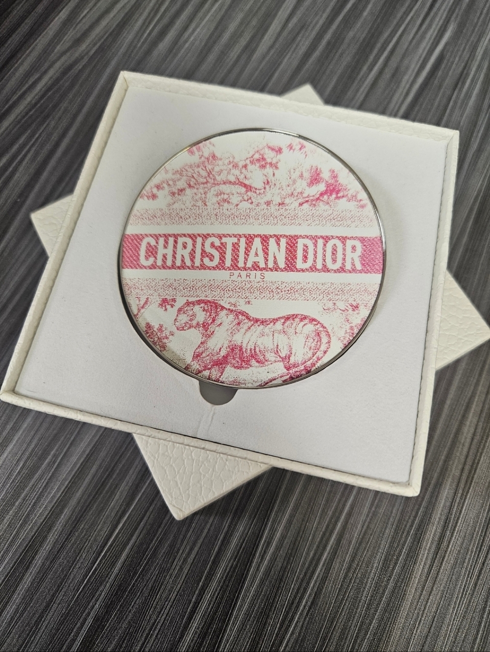 NIB Dior Beauty White and Pink Toile Round Compact Dual Sided Mirror